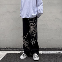 Men's Black Streetwear Spider Web Pants